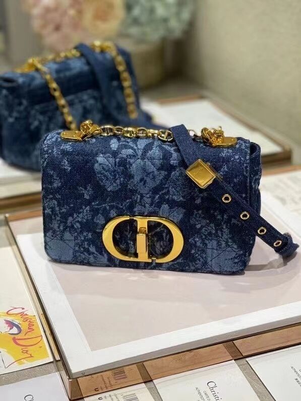 SMALL DIOR CARO BAG Blue Dior Flowers Cannage Denim M9243UJ