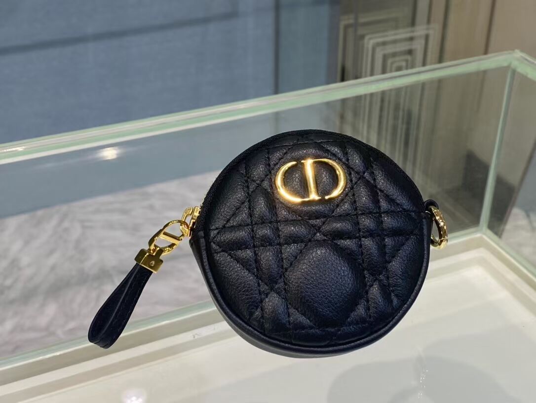 DETACHABLE DIOR CARO ROUND COIN PURSE S5035U Black