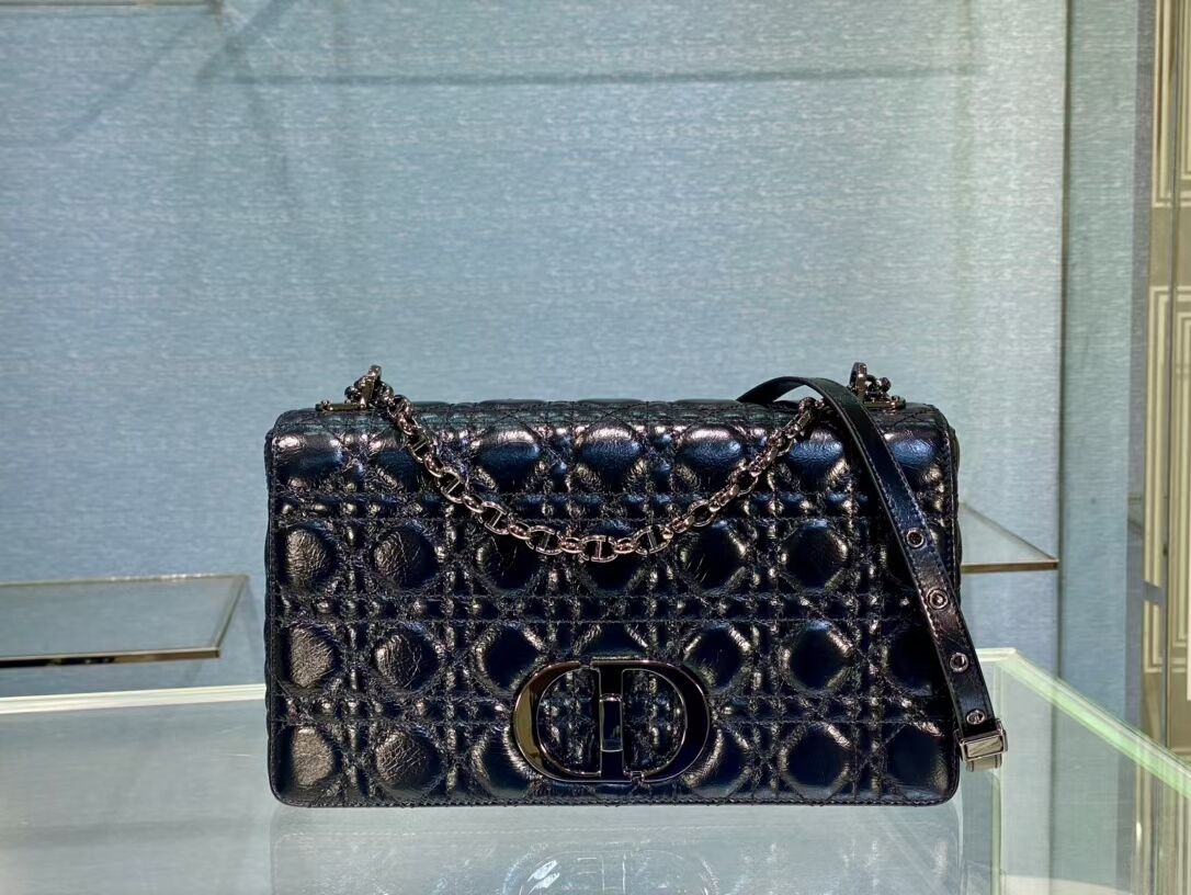 LARGE DIOR CARO BAG Imported wax skin M9243 black