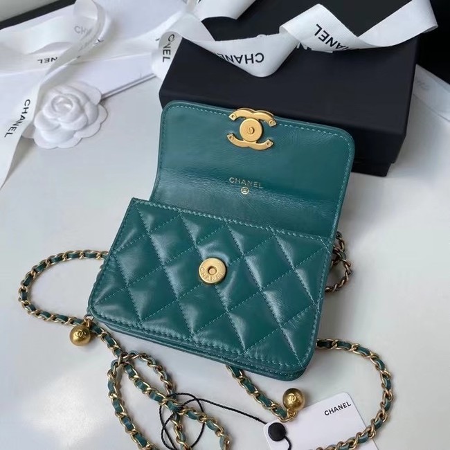 CHANEL mini wallet on chain AP2290 green