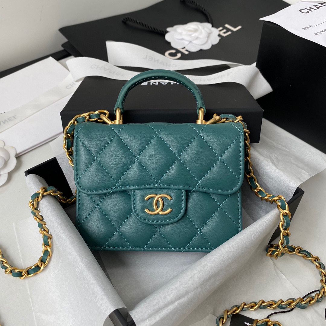 CHANEL Top Handle Micro Mini Wallet On Chain AP2200 Green