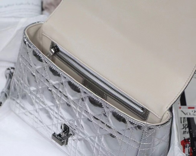 MEDIUM DIOR CARO BAG Silver-Tone Dior Spatial Crinkled Metallic Calfskin M9242B