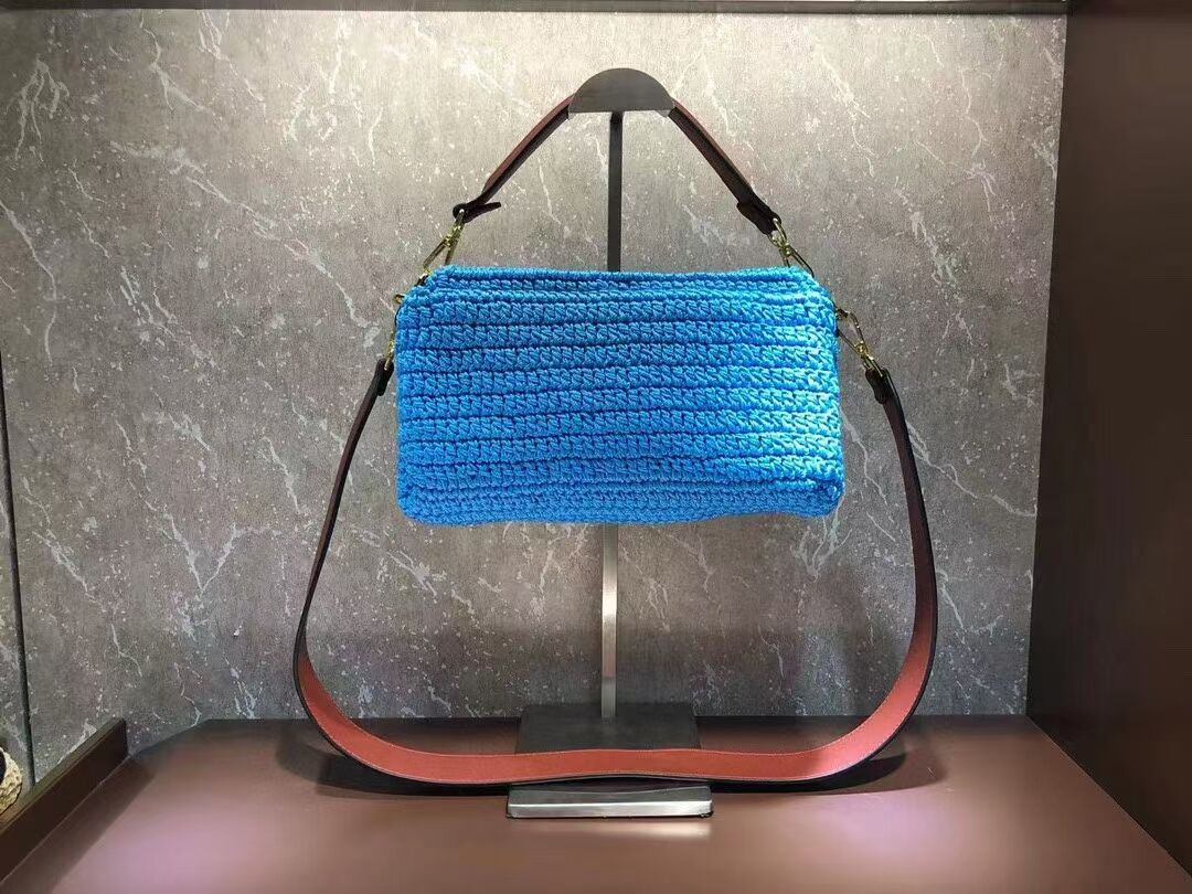 Fendi BAGUETTE Blue cotton crochet bag 8BR600