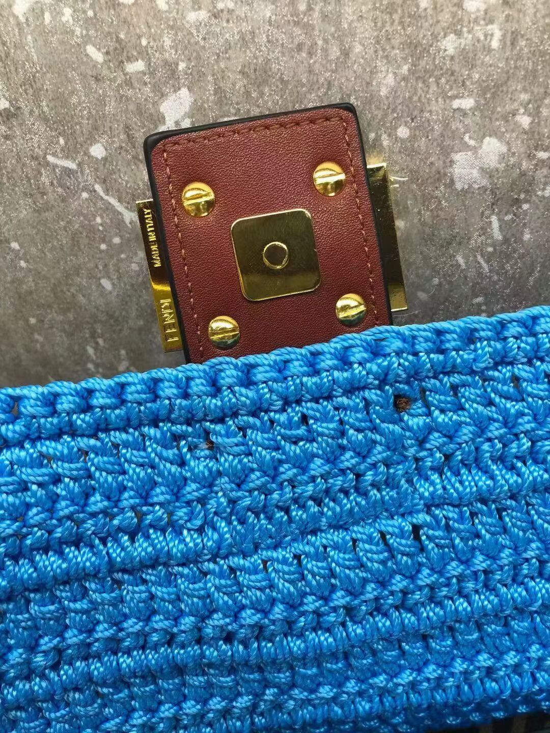 Fendi BAGUETTE Blue cotton crochet bag 8BR600