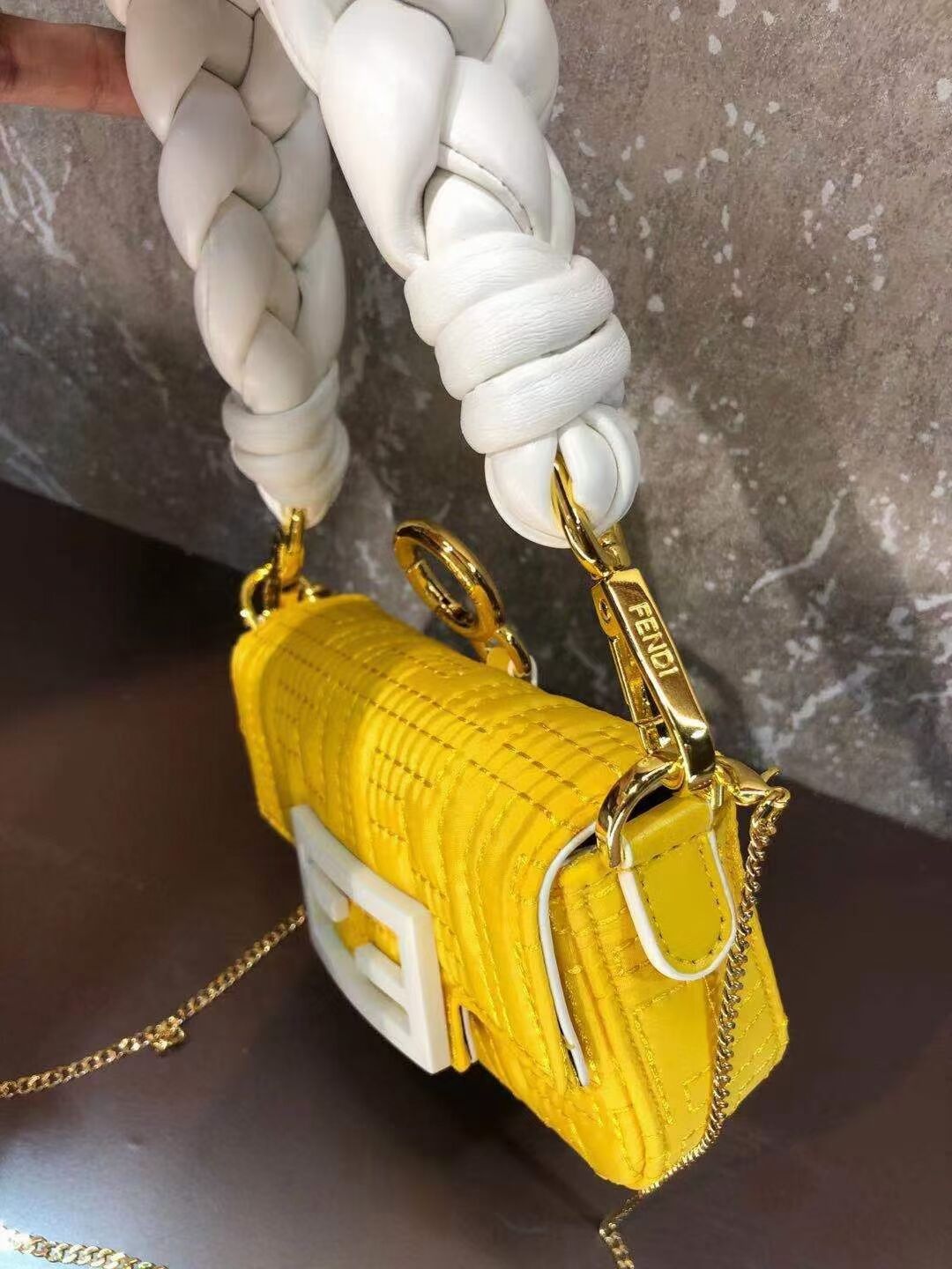 Fendi mini BAGUETTE cotton bag F6550 yellow