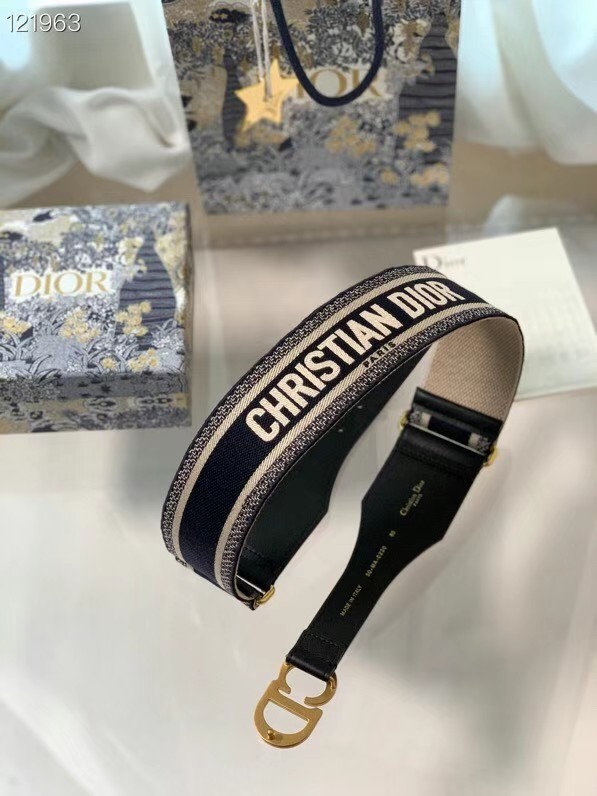 CHRISTIAN DIOR BELT Blue and Cream CHRISTIAN DIOR Embroidered Canvas 50 mm B0003CB