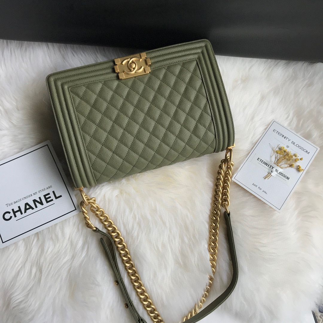 Boy Chanel Flap Bags Original Caviar Leather A67088 Dark Green