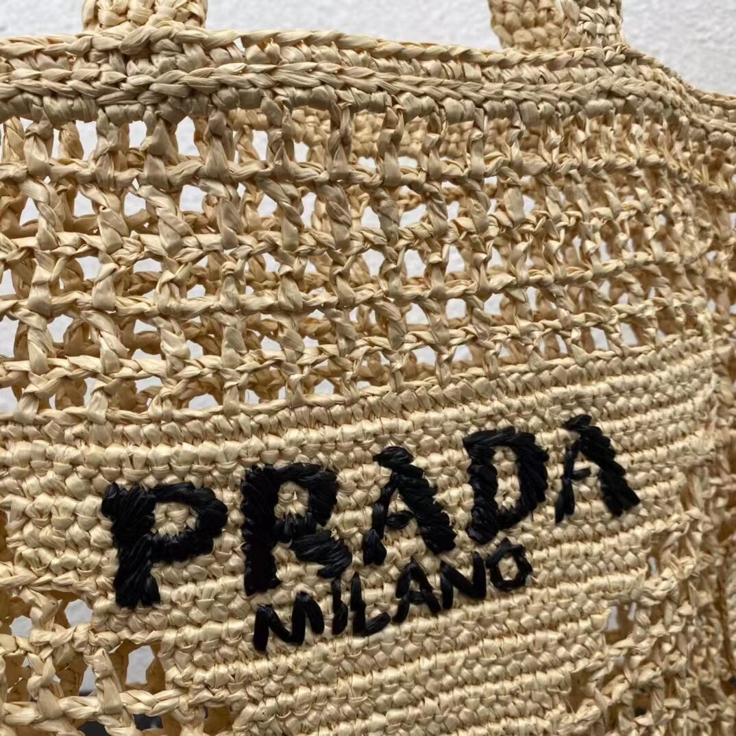 Prada Raffia tote bag 1CH393 Biscuits