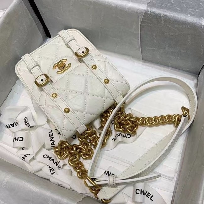 Chanel FLAP BAG Aged Calfskin & Gold-Tone Metal AS2695 white