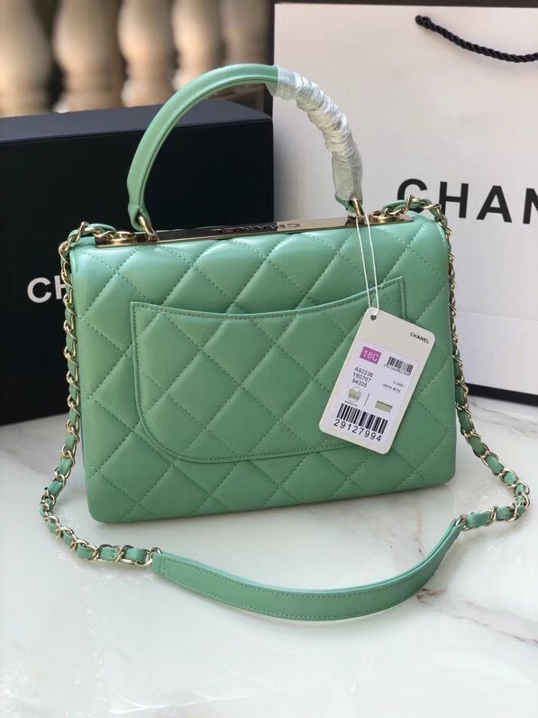 Chanel original lambskin top handle flap bag AS92236 lught green&Gold-Tone Metal