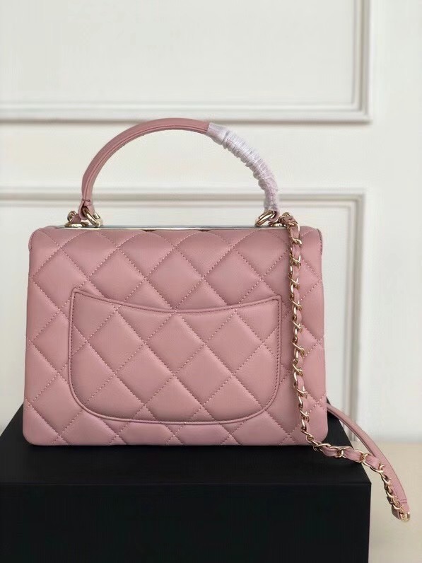 Chanel original lambskin top handle flap bag AS92236 pink&Gold-Tone Metal