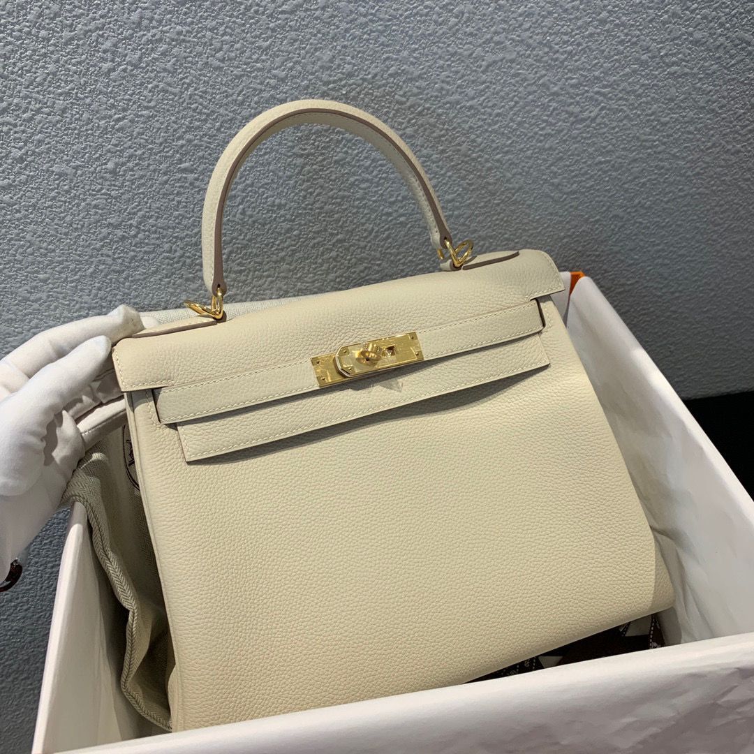 Hermes Kelly 28cm Shoulder Bags Togo Leather KL28 Cream