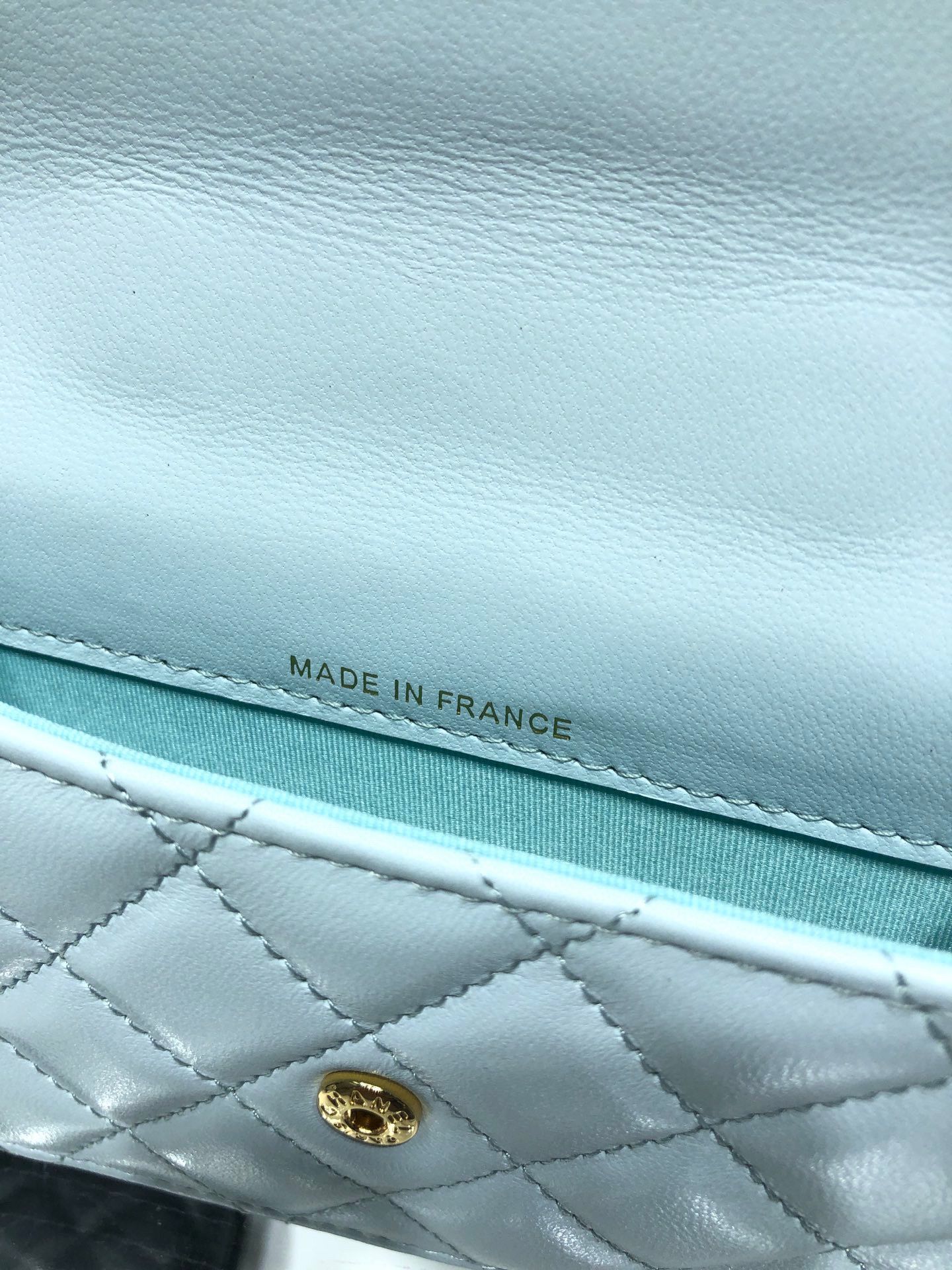 CHANEL Top Handle Micro Mini Wallet On Chain AP2200 Light Blue