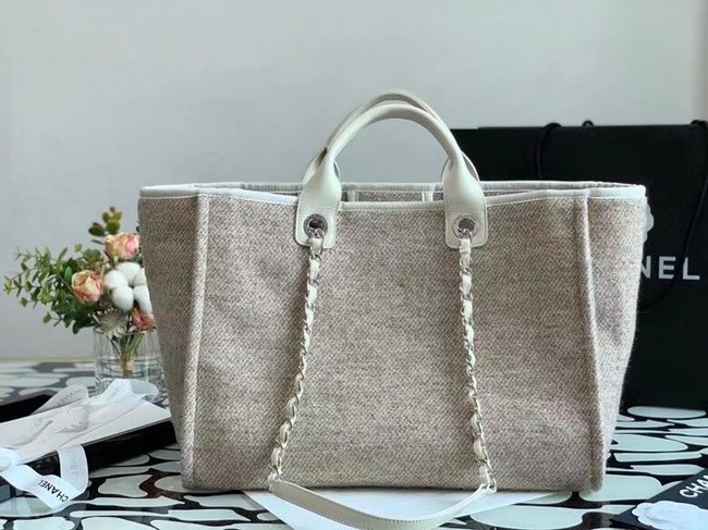 Chanel Canvas Tote Shopping Bag B66941 Cream