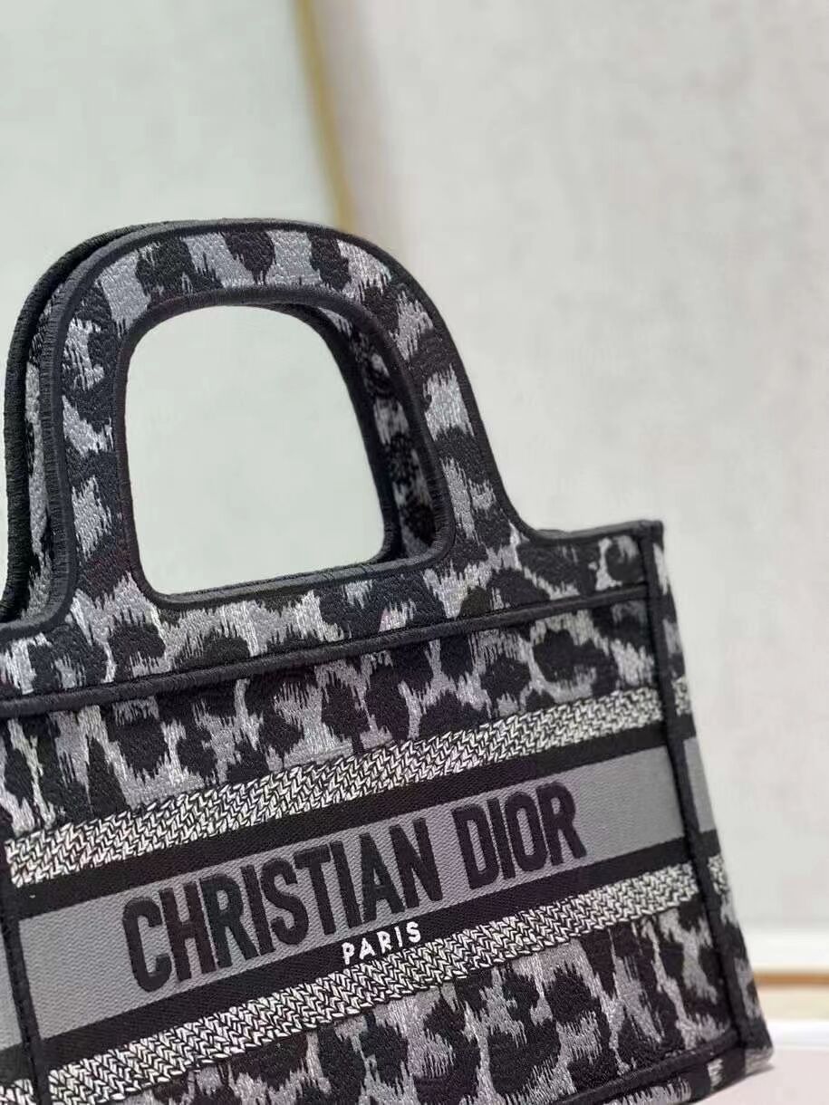 DIOR BOOK mini TOTE Embroidery C1783-1 Black leopard print