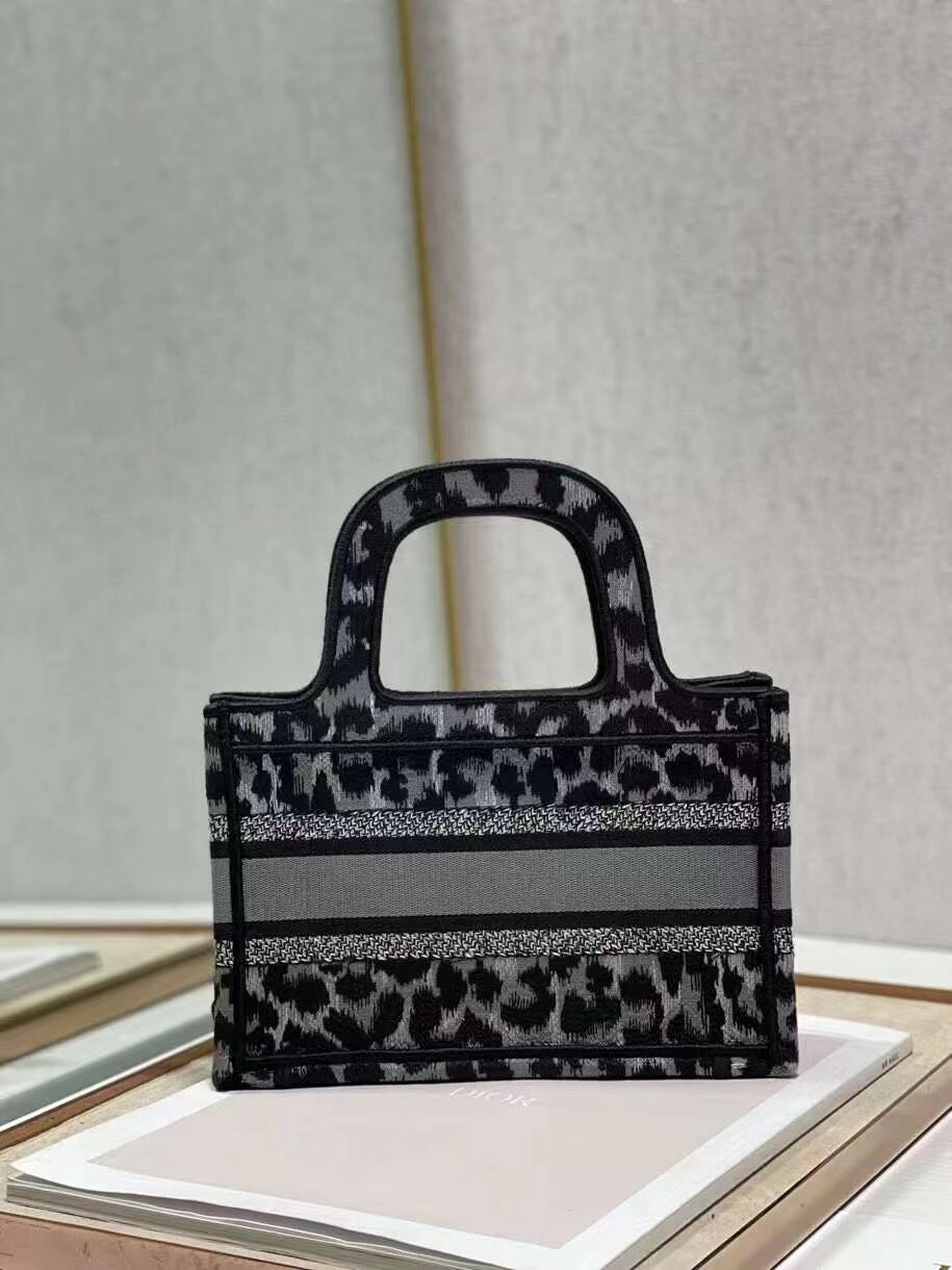 DIOR BOOK mini TOTE Embroidery C1783-1 Black leopard print