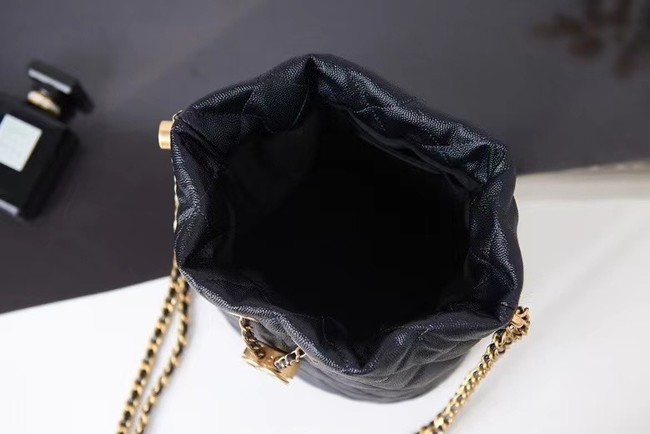 Chanel Drawstring Bag Grained Calfskin & Gold Metal AS2859 black