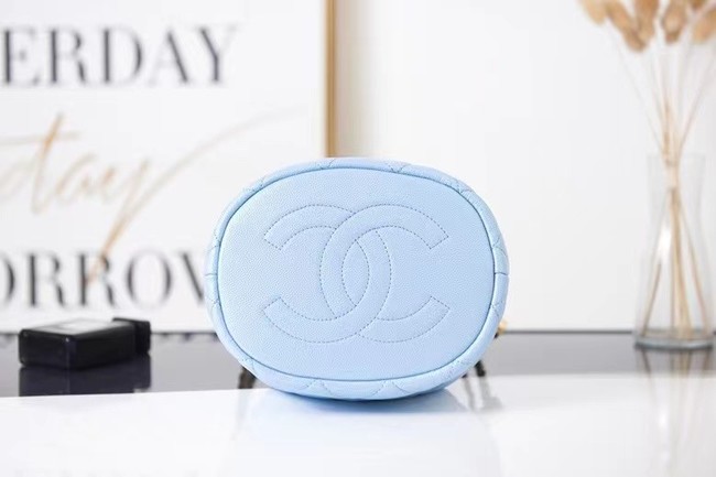 Chanel Drawstring Bag Grained Calfskin & Gold Metal AS2859 light blue