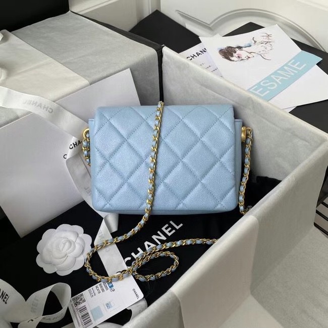 Chanel Flap Shoulder Bag Grained Calfskin AS2855 sky blue