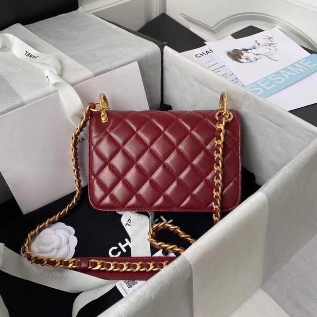 Chanel small Flap Shoulder Bag Original leather AS2714 Wine