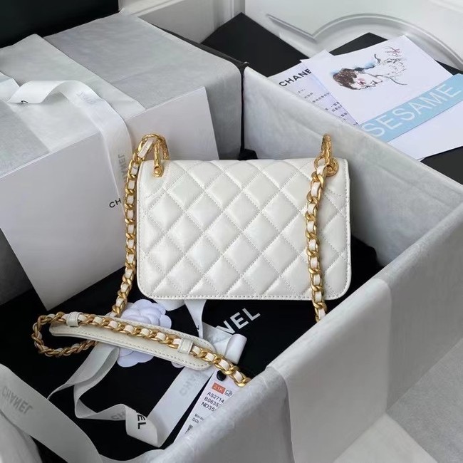 Chanel small Flap Shoulder Bag Original leather AS2714 white