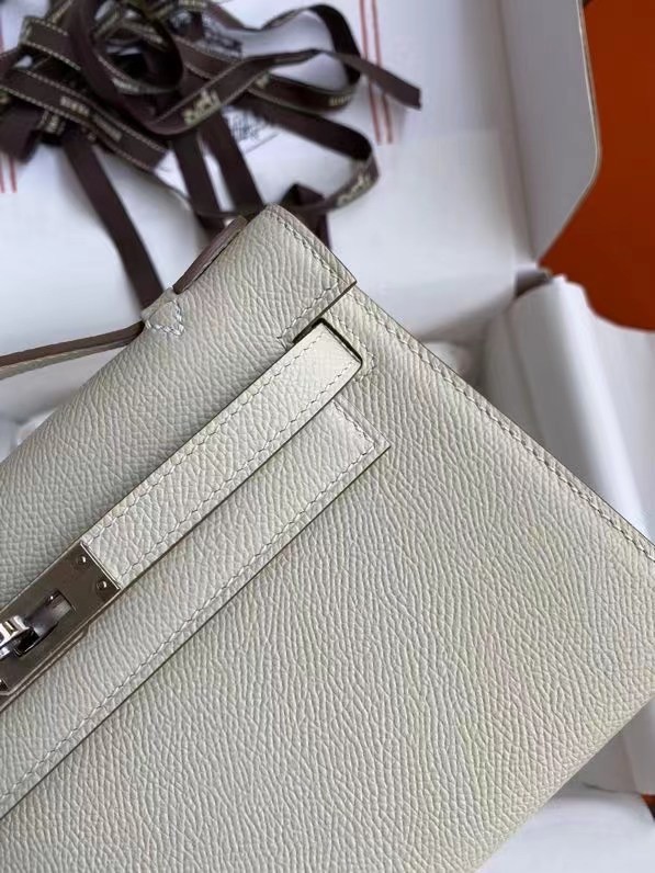 Hermes Original Epsom Leather KEL2278 Chalk&Silver-Tone Metal