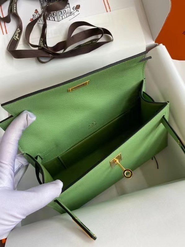 Hermes Original Epsom Leather KEL2278 green&gold-Tone Metal