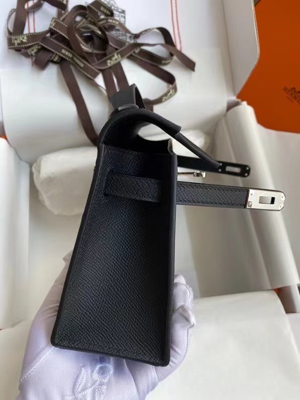 Hermes Original Epsom Leather KEL2278 black&Silver-Tone Metal