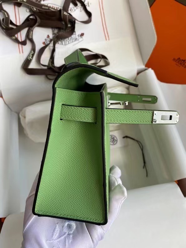 Hermes Original Epsom Leather KEL2278 green&Silver-Tone Metal