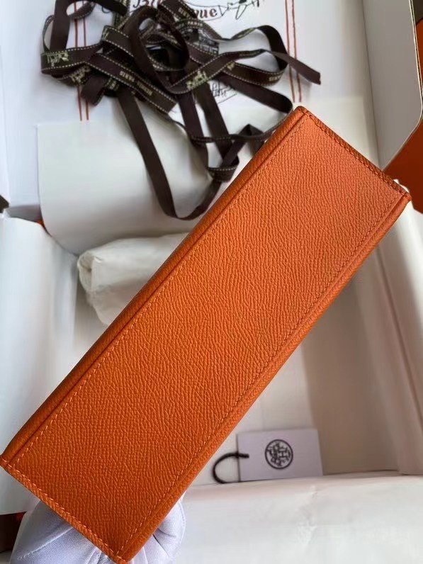 Hermes Original Epsom Leather KEL2278 orange&Silver-Tone Metal