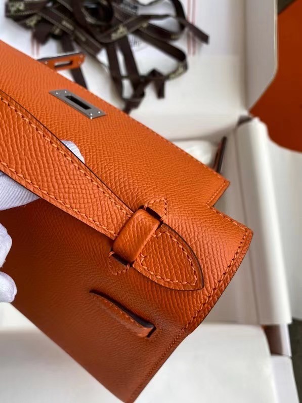 Hermes Original Epsom Leather KEL2278 orange&Silver-Tone Metal