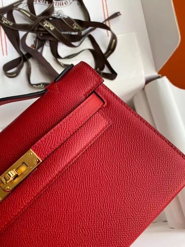 Hermes Original Epsom Leather KEL2278 red&gold-Tone Metal