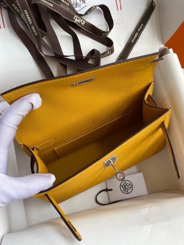 Hermes Original Epsom Leather KEL2278 yellow&Silver-Tone Metal