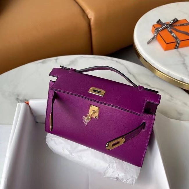 Hermes Original swift Leather KEL2278 purple&gold-Tone Metal