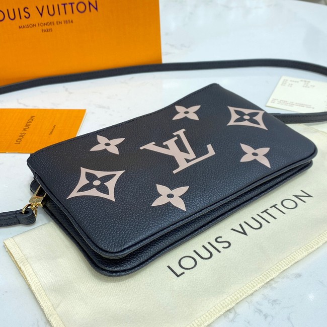 Louis vuitton Monogram Empreinte DOUBLE ZIP POCHETTE M80084 Black&Beige