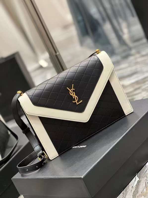 Yves Saint Laurent Calfskin Leather Shoulder Bag Y568893 black&white