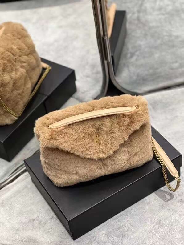 Yves Saint Laurent PUFFER BAG IN MERINO SHEARLING AND LAMBSKIN Y597476 NATURAL BEIGE