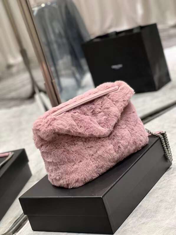 Yves Saint Laurent PUFFER BAG IN MERINO SHEARLING AND LAMBSKIN Y597476 LILAC