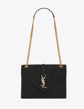 Yves Saint Laurent ENVELOPE MEDIUM BAG IN MIX MATELASSE SUEDE 487206 black