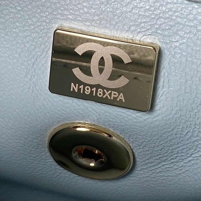 Chanel flap bag with top handle Grained Calfskin A92990 light blue