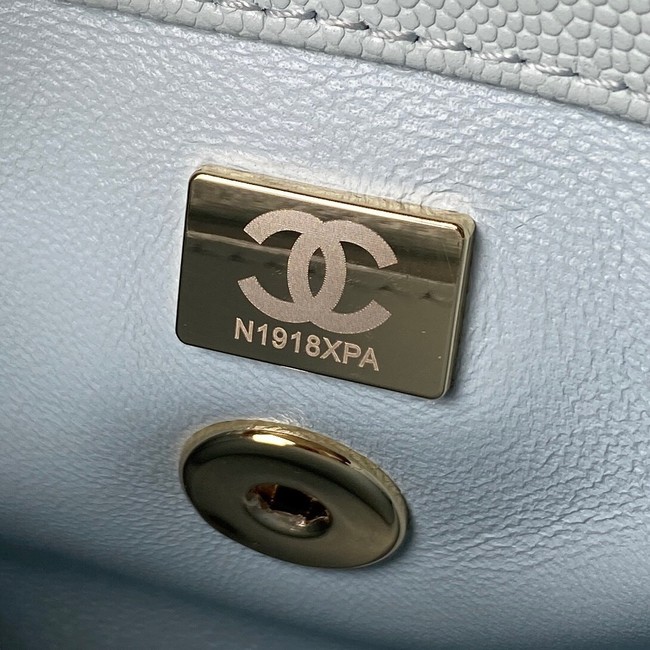 Chanel flap bag with top handle Grained Calfskin gold-Tone Metal AS2215 light blue