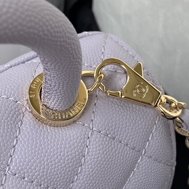 Chanel flap bag with top handle Grained Calfskin gold-Tone Metal AS2215 light purple