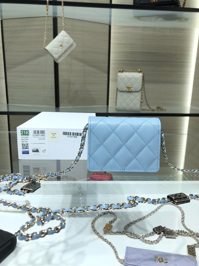 Chanel mini leather Shoulder Bag AP2444 sky blue