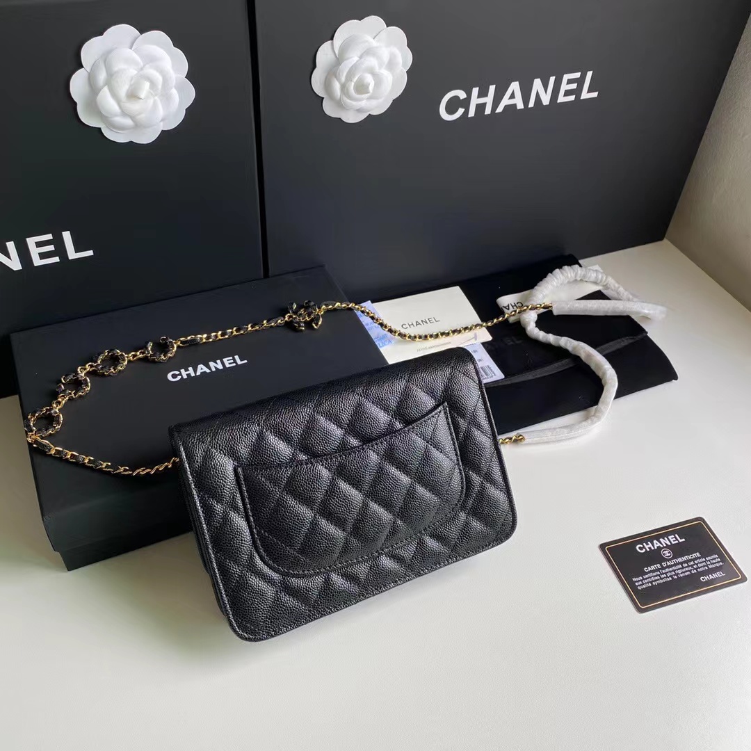 Chanel WOC Original Caviar Leather Flap cross-body bag CC33814 black& Gold chain