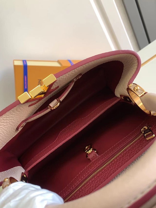 Louis Vuitton CAPUCINES BB M59266 Eggshell&Lie de Vin Red