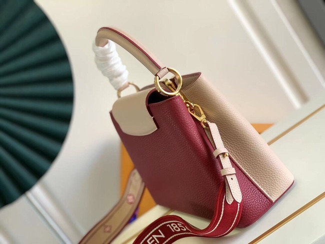 Louis Vuitton CAPUCINES MM M58608 Eggshell&Lie de Vin Red