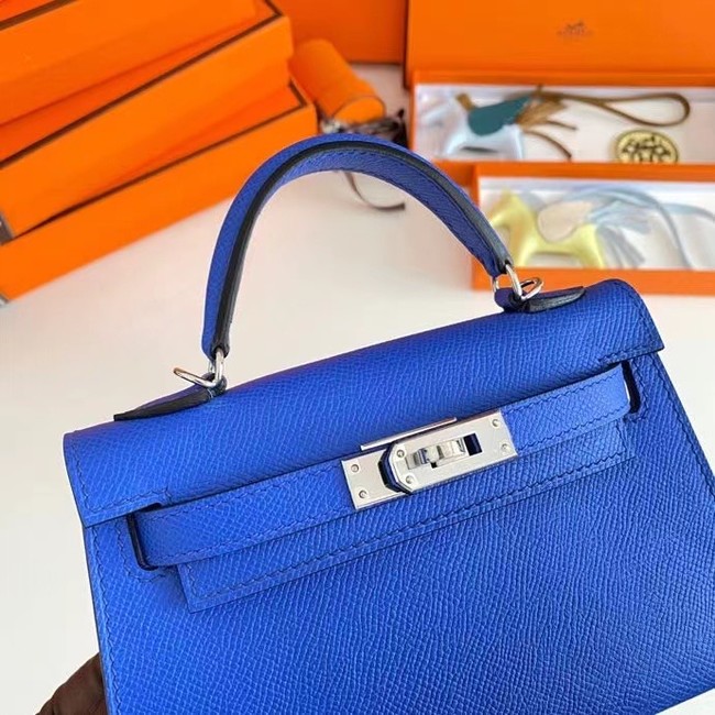 Hermes Kelly 19cm Shoulder Bags Epsom Leather KL19 Silver hardware Electro optic blue