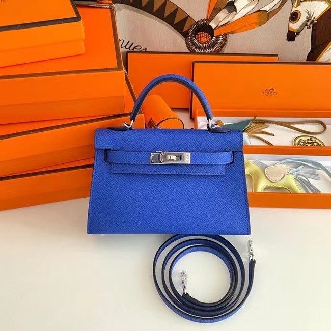 Hermes Kelly 19cm Shoulder Bags Epsom Leather KL19 Silver hardware Electro optic blue