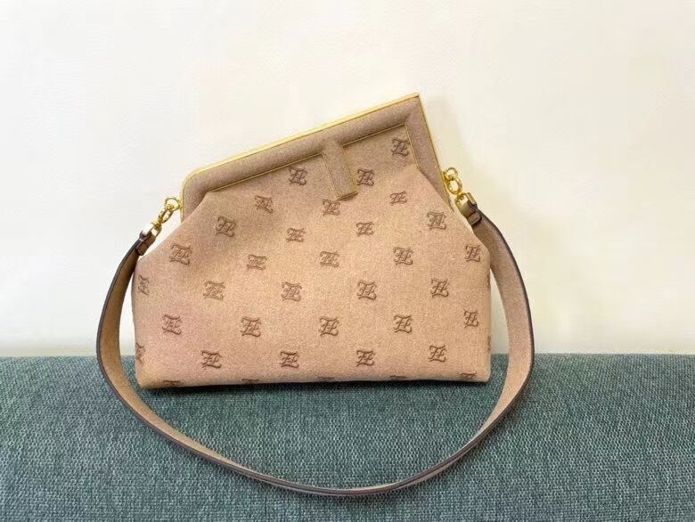 FENDI FIRST MEDIUM flannel bag with embroidery 8BP127A Beige