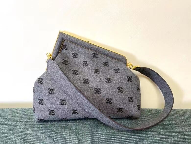 FENDI FIRST MEDIUM flannel bag with embroidery 8BP127A gray